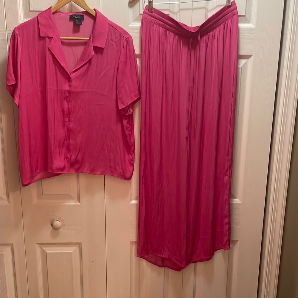 Elegant Pink Women's  Rachel ray pants suit length blouse 24 pit to pit 20